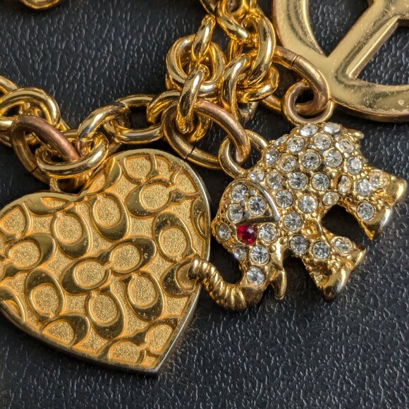 COACH Gold Tone Multi Charm Bracelet, Pouch & Original Box - Picture 7 of 10